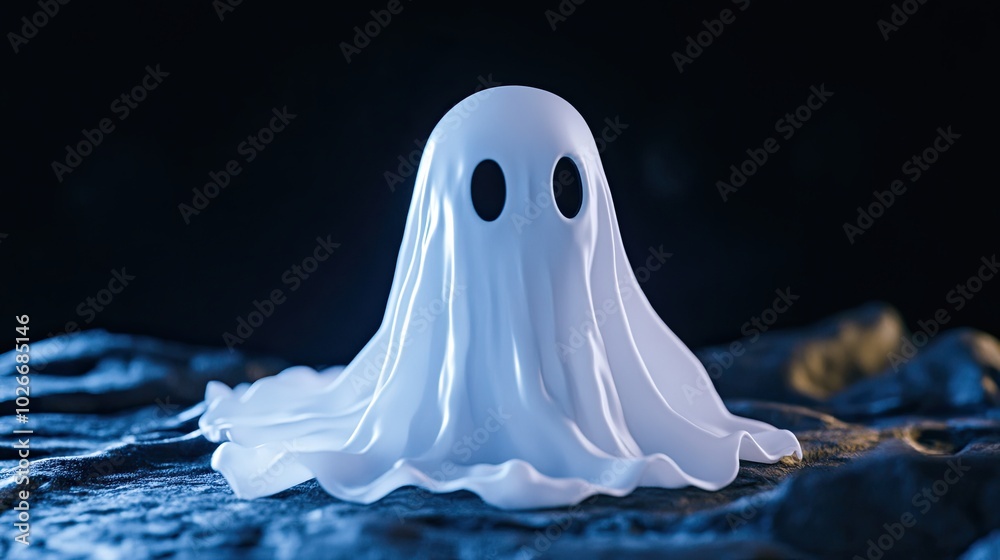 A ghost or a vision in a white sheet. Halloween. An eerie ghostly being made of ectoplasm. The concept of horror and anxiety. Illustration for cover, postcard, interior design, decor or print. A ghost or a vision in a white sheet. Halloween. An eerie ghostly being made of ectoplasm. The concept of horror and anxiety. Illustration for cover, postcard, interior design, decor or print.