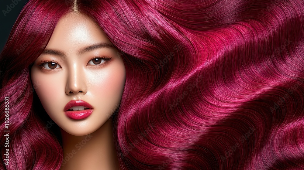Long female hair coloured in intense red colour. Hair colouring in modern shades. Cherry red hair styled in smooth, loose waves. Illustration for cover, advertising, marketing or presentation. Long female hair coloured in intense red colour. Hair colouring in modern shades. Cherry red hair styled in smooth, loose waves. Illustration for cover, advertising, marketing or presentation.