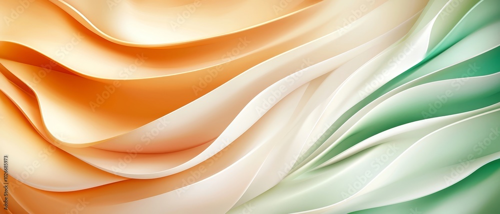 Obraz premium A tight shot of a multicolored backdrop featuring green, orange, and white hues, with a wavy pattern on its left side