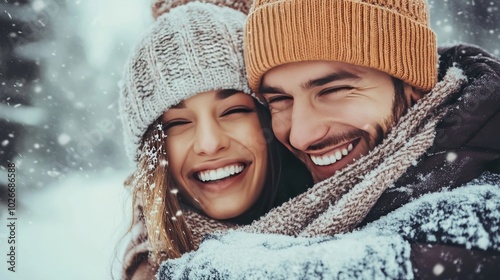 Winter vibes: Couple embracing in warm outfits