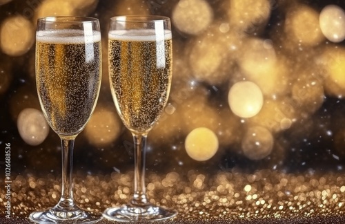 Celebratory toast with sparkling champagne and festive decorations during a New Years celebration