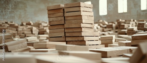 Wallpaper Mural  A stack of wooden blocks rests on a floor, beside a vertical pile of other wooden blocks Torontodigital.ca