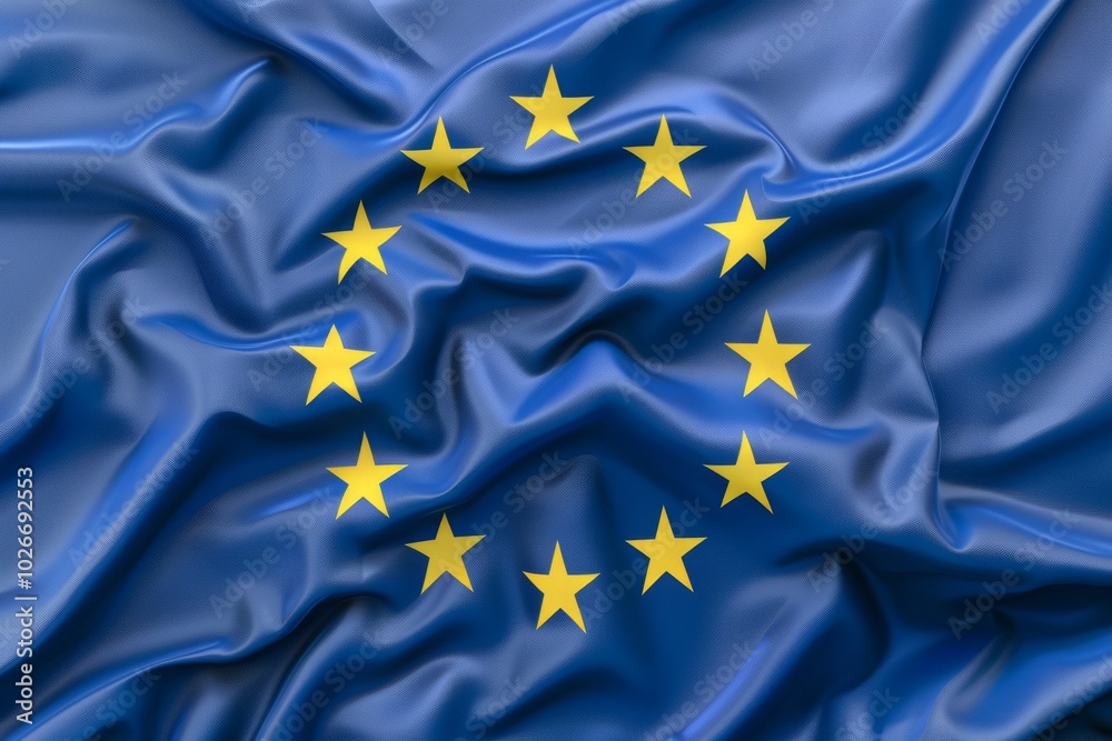 A blue and yellow flag with stars on it A blue and yellow flag with stars on it