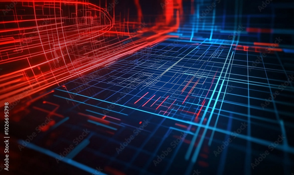 Dynamic Abstract Technology Background in Red and Blue Colors Dynamic Abstract Technology Background in Red and Blue Colors