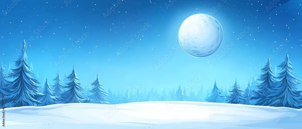 trees dot the scene, a large moon glows in the night sky trees dot the scene, a large moon glows in the night sky