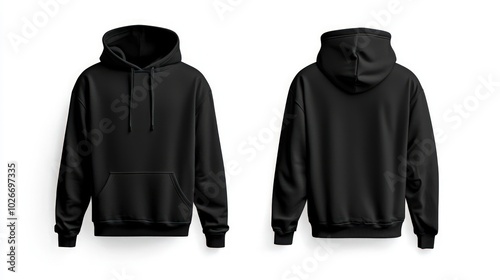 Black hoodie mockup front and back view isolated on white background