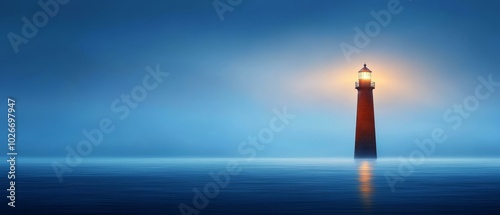  A lighthouse, situated in the midst of a water body, emits a brilliant light from its summit