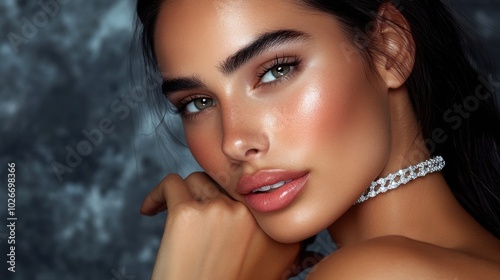 A model wearing an elegant diamond bracelet, styled for a high-fashion editorial.