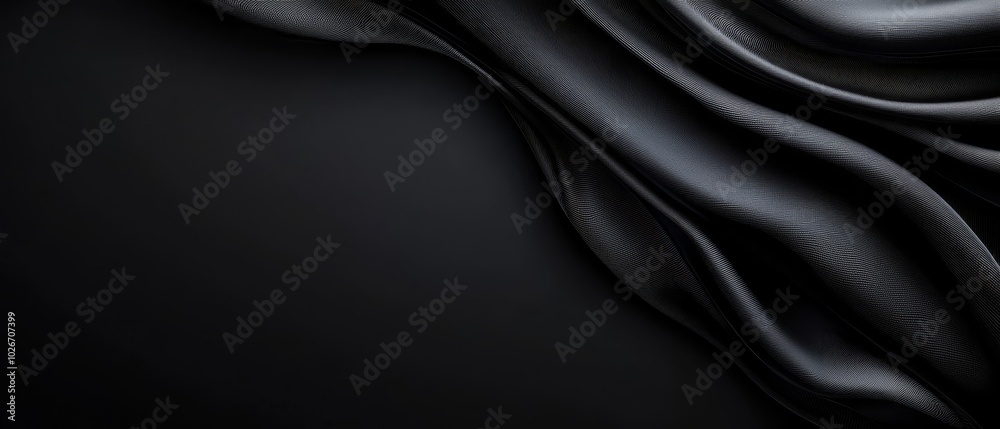Fototapeta premium A black background with wavy folds and a separate white strip at the bottom..A black background featuring undulating folds, accompanied by a distinct white strip along the base