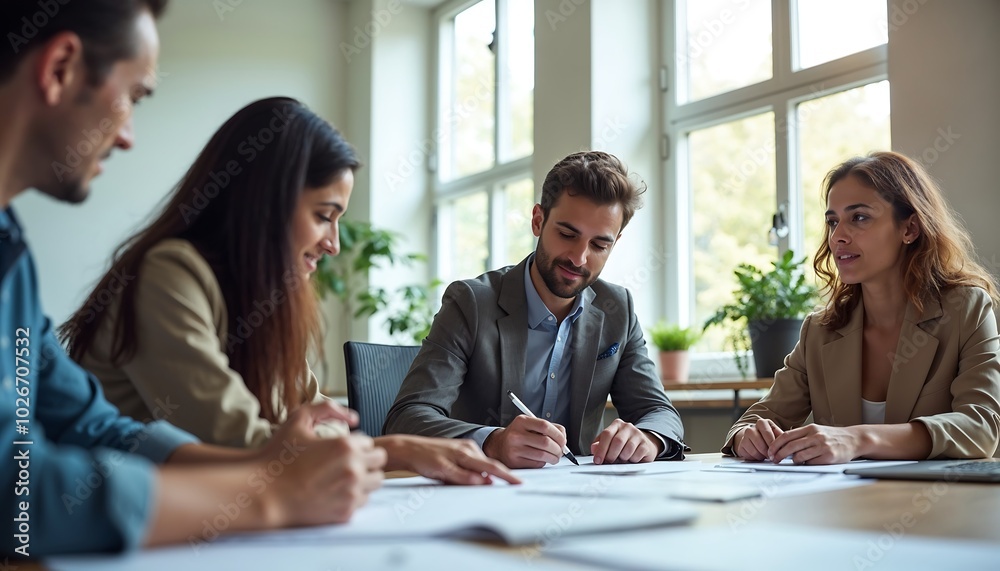 group of team members discussing something in office