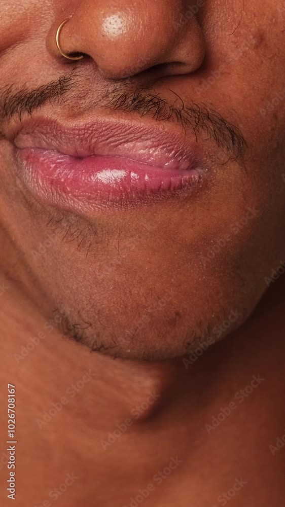 Detailed close-up shot of man's lips move Detailed close-up shot of man's lips move