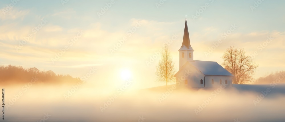 Fototapeta premium sun distantly glowing, trees in foreground