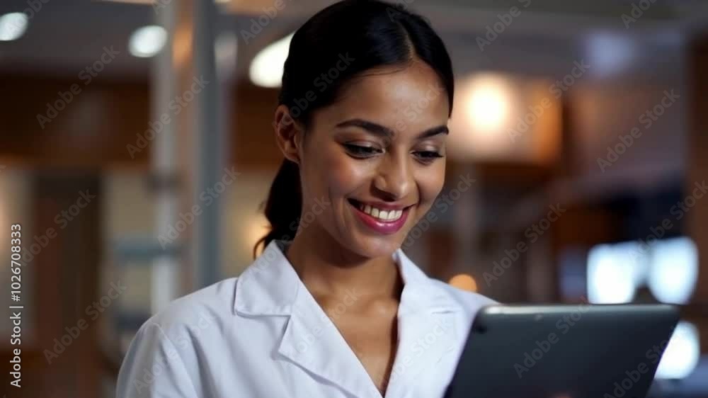 professional scientist with medical data in modern lab or young woman in lab coat holding tablet in laboratory professional scientist with medical data in modern lab or young woman in lab coat holding tablet in laboratory