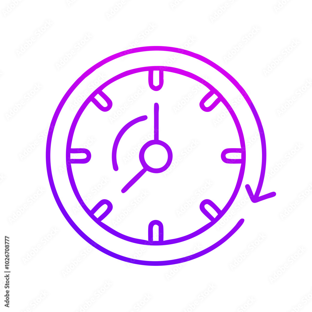Outline of a clock icon with a circular arrow, representing time management and renewal Outline of a clock icon with a circular arrow, representing time management and renewal