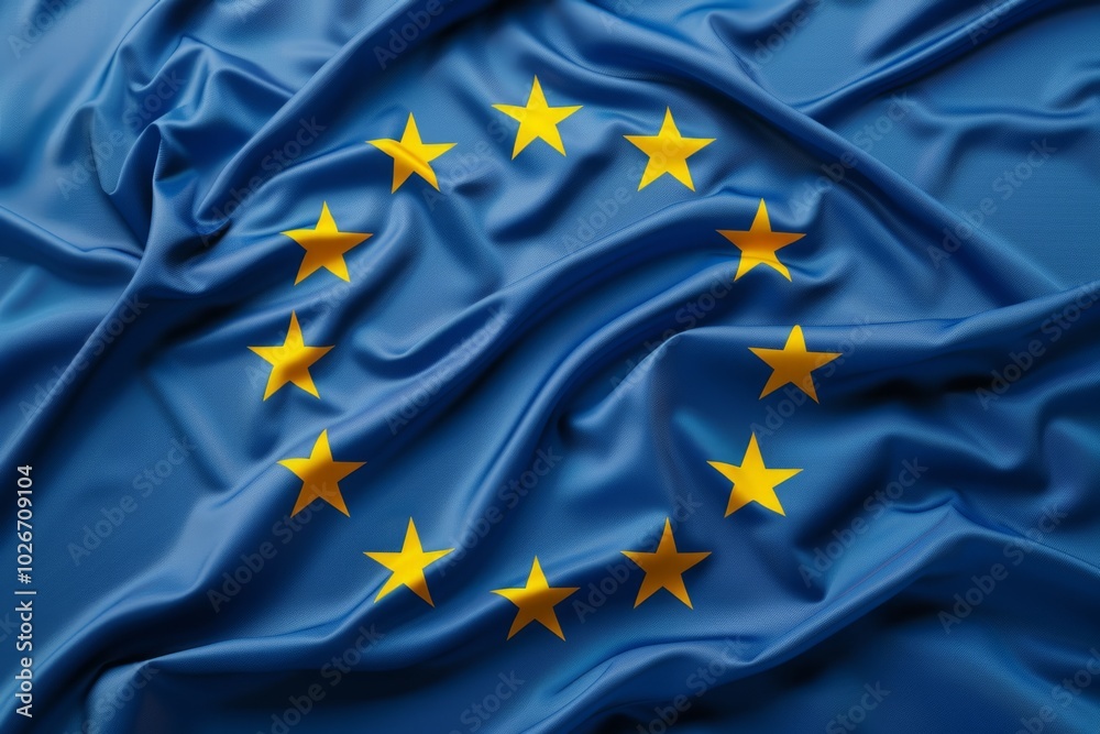 A blue and yellow flag with stars that says Europe A blue and yellow flag with stars that says Europe