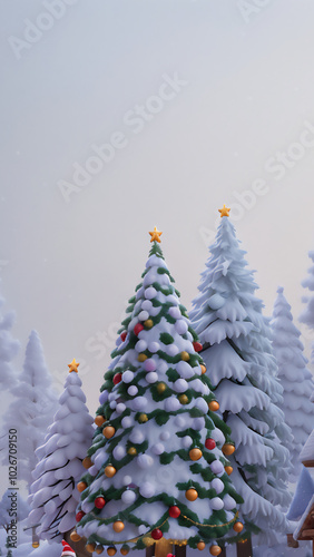 異世界のクリスマスツリーのある村の風景　AI画像　ジェネレーティブAI