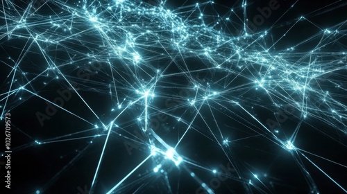 Interconnected nodes and glowing lines forming a complex digital network.