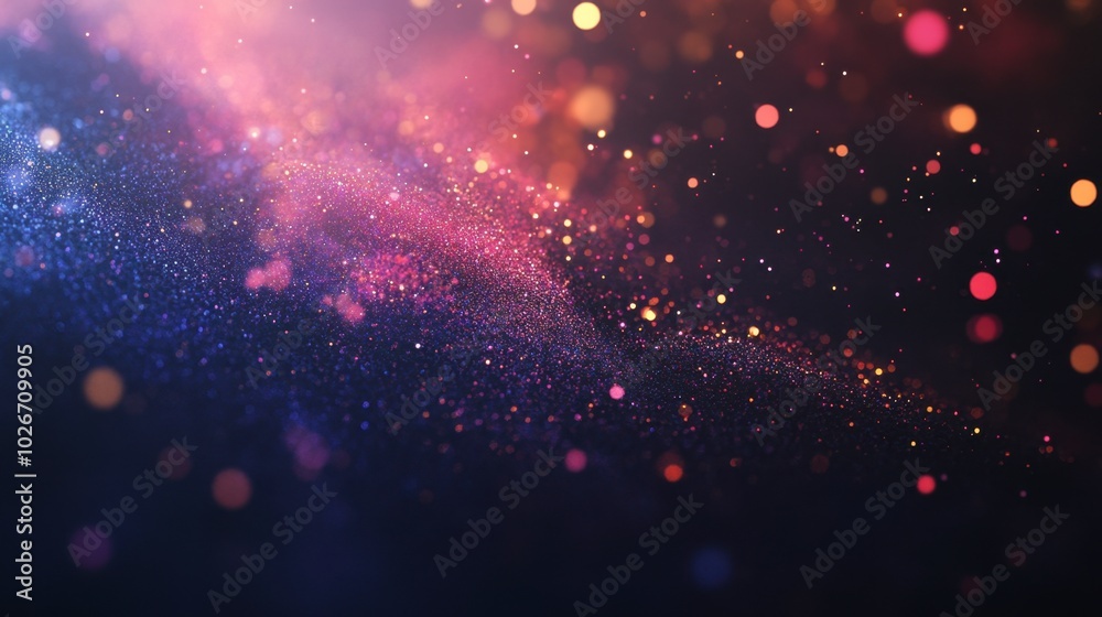 Obraz premium Iridescent light particles shimmering on a dark background, creating an abstract, mystical atmosphere.