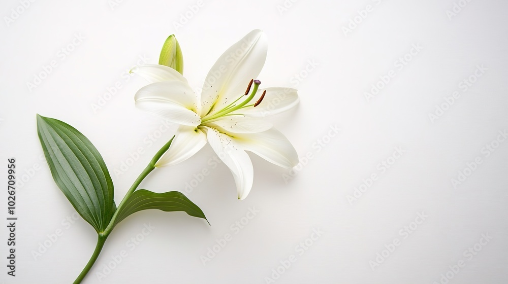 Single lily stem isolated on a pure white background Single lily stem isolated on a pure white background