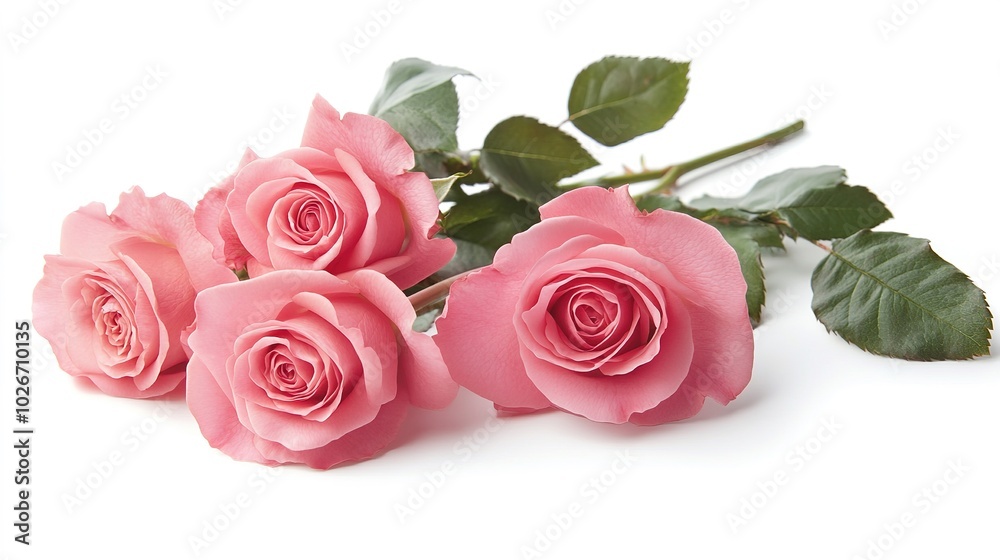 Fototapeta premium Pink rose arrangement with subtle shadows on white