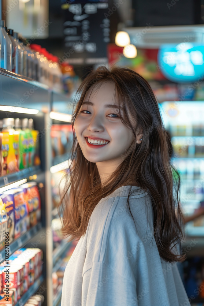 Asian woman shopping in store, Customers in the convenience store Asian woman shopping in store, Customers in the convenience store