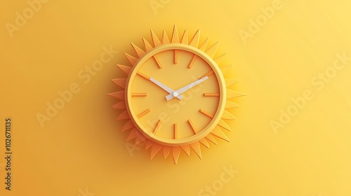 A sun clock pictogram representing summer time. This icon features a morning sunshine theme and serves as a summertime alarm symbol, indicating sunrise and sunset hours. 