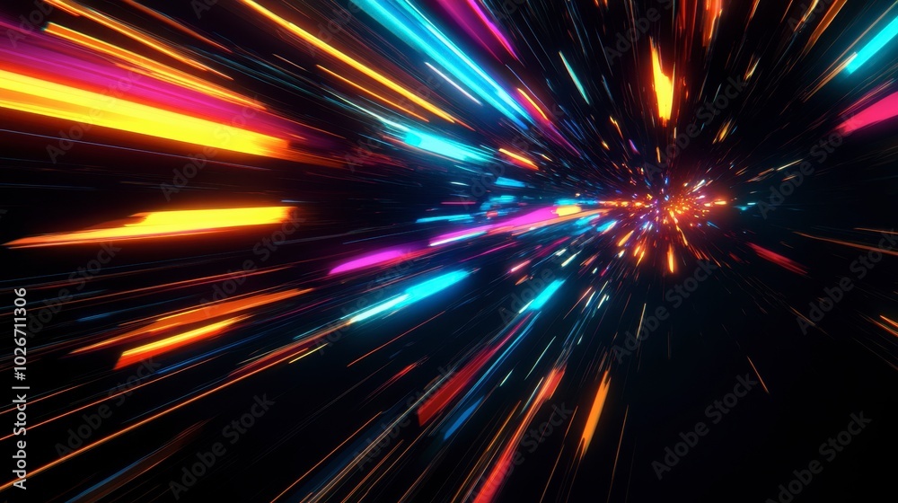 Sharp streaks of colored light slicing through a black background, creating dynamic abstract lines. Sharp streaks of colored light slicing through a black background, creating dynamic abstract lines.