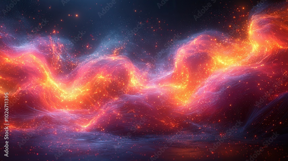 A nebula-like scene featuring vivid colors of pink, orange, and blue illuminating a star-filled background. A mesmerizing view of cosmic beauty in motion. A nebula-like scene featuring vivid colors of pink, orange, and blue illuminating a star-filled background. A mesmerizing view of cosmic beauty in motion.