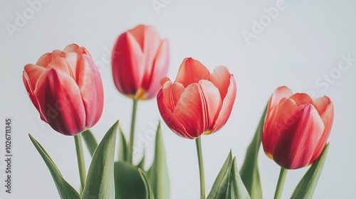 Close-up of tulips in bloom against a simple white background