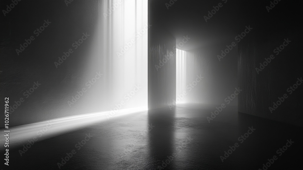 Subtle light beams shining from a central point, creating a calm, abstract atmosphere.