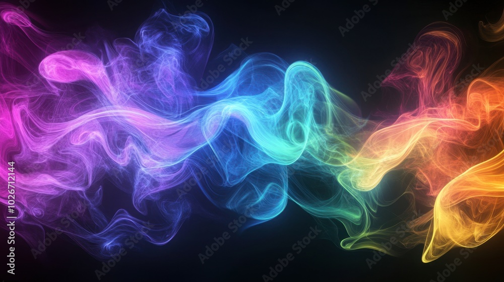 Twisting beams of light in neon colors creating a vibrant abstract background on a black canvas.