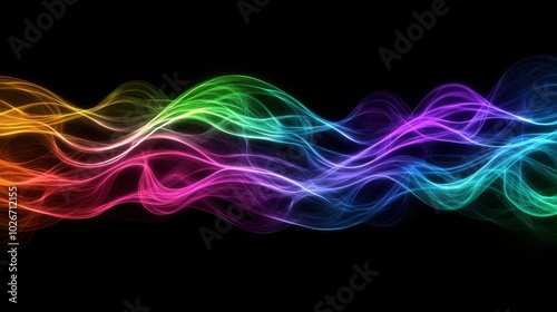 Twisting beams of light in neon colors creating a vibrant abstract background on a black canvas.