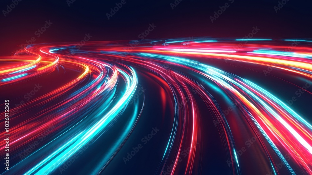 Vibrant streaks of neon lights in red, blue, and green crossing each other against a dark background. Vibrant streaks of neon lights in red, blue, and green crossing each other against a dark background.