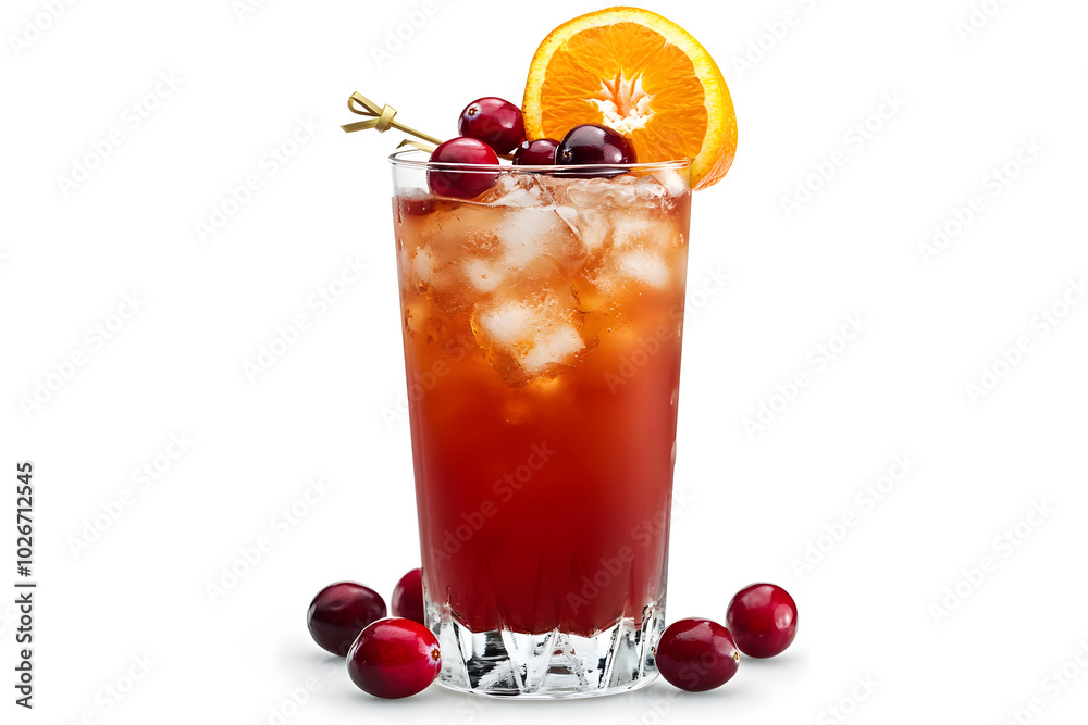 Modern Thanksgiving Punch Mocktail with cranberries and orange slices isolated on a clean white background for a chic presentation Modern Thanksgiving Punch Mocktail with cranberries and orange slices isolated on a clean white background for a chic presentation