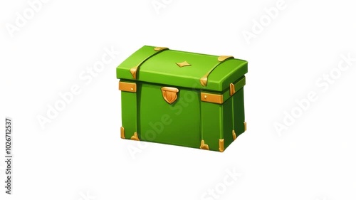 4k animation of a green retro chest isolated on a white background