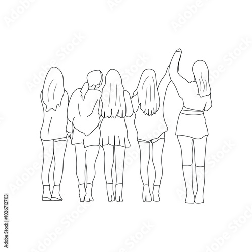 Group of female best friends line art design