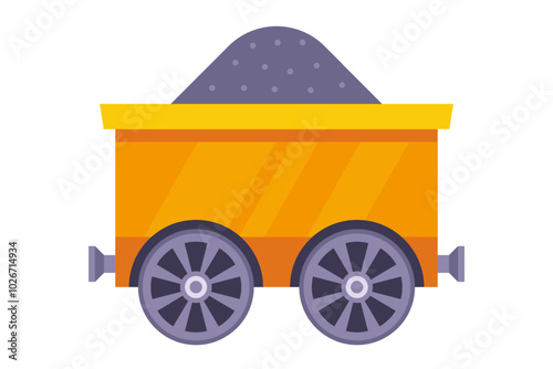 A separate yellow wagon with coal. Transportation of resources by rail.