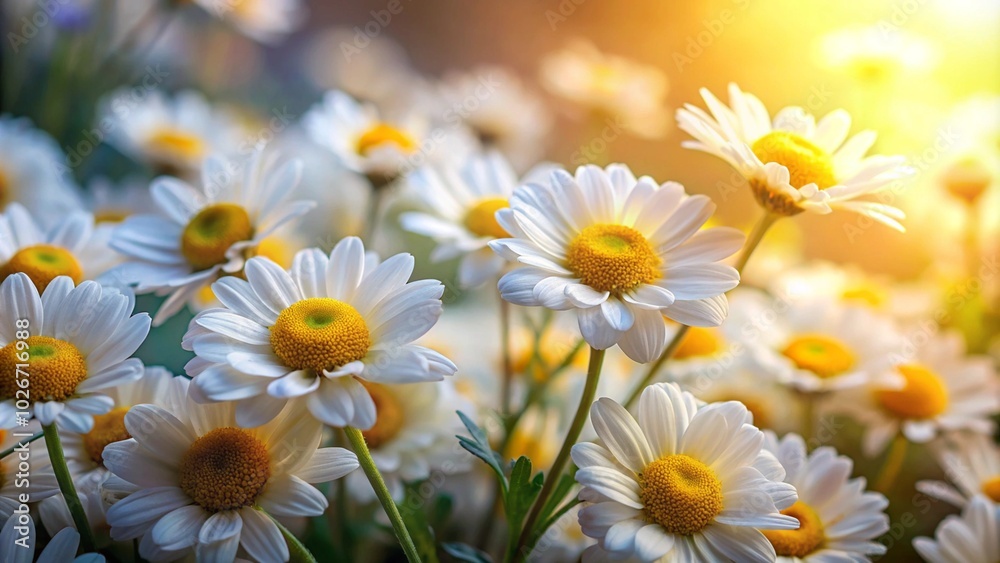 White and yellow flowers with a hazy backdrop White and yellow flowers with a hazy backdrop
