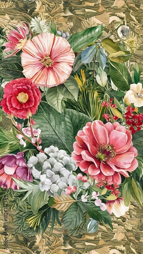 Succulent botanical flowers. Watercolor illustration set. Seamless background pattern. Fabric wallpaper print texture.