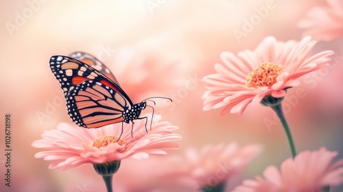 Wallpaper Mural Monarch Butterfly Perched on a Pink Daisy Flower Torontodigital.ca