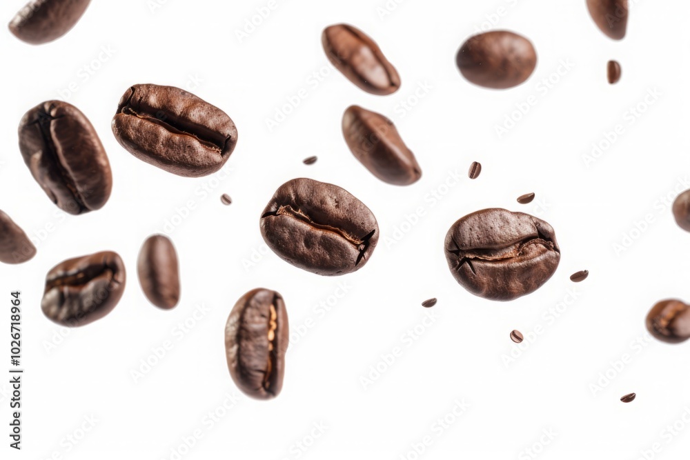 A bunch of coffee beans are flying through the air A bunch of coffee beans are flying through the air