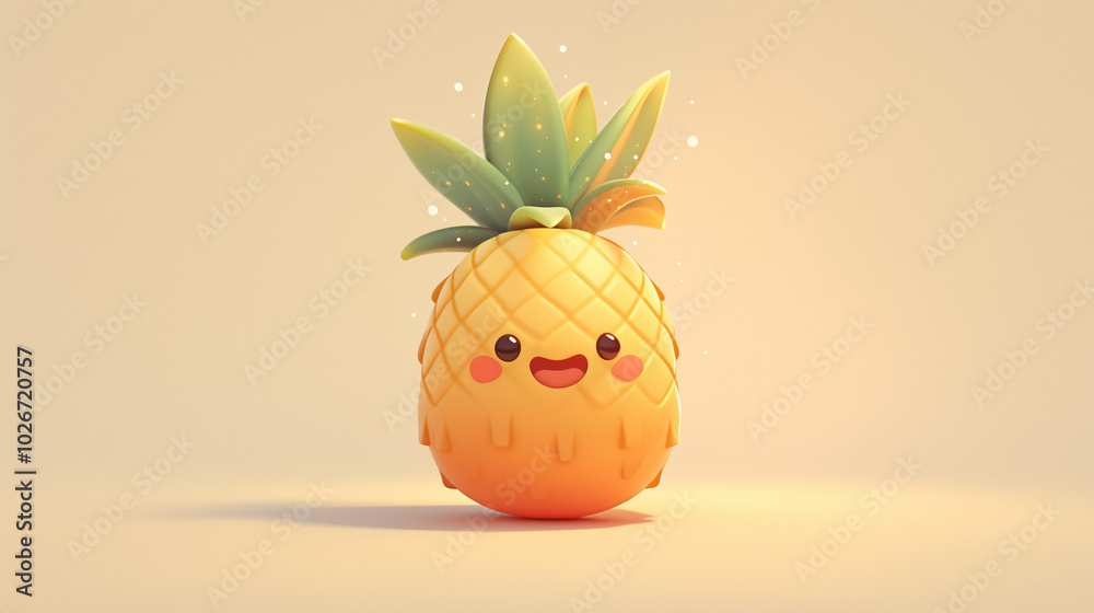 Fototapeta premium cute 3d pineapple with a face glossy render