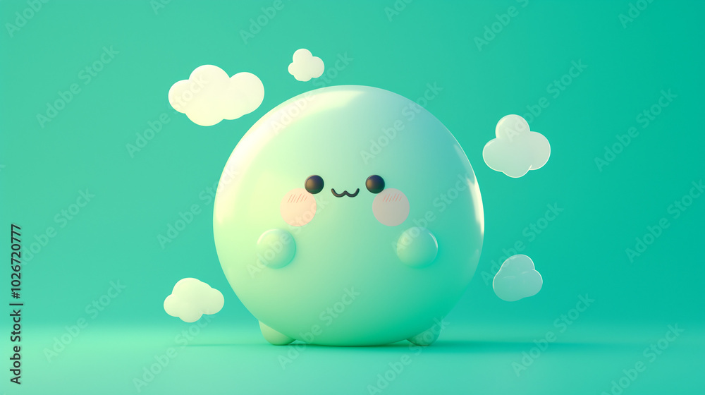 cute 3d bubble with a face glossy render cute 3d bubble with a face glossy render