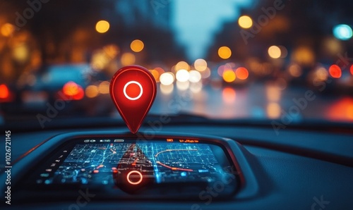 Automobile with gps tracking pulsing signal. A vehicle transmitting gps signal. Searching car location with gps tracker