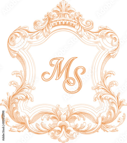 Wedding monogram crest design. Vintage wedding monogram design. SM wedding initial.