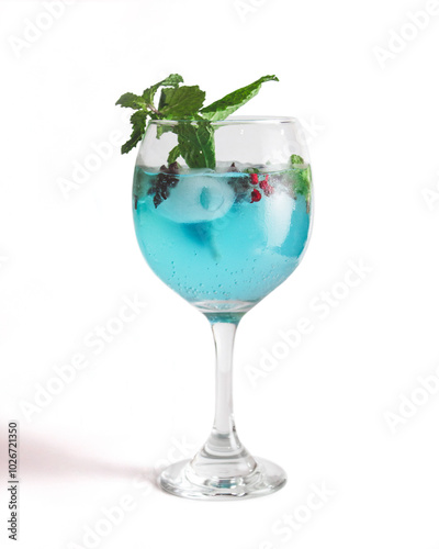 Gin and Tonic blue drink on a White Background.