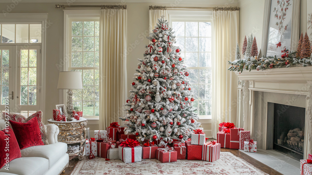 Red and white Christmas tree with matching gifts
Red and white Christmas tree with matching gifts