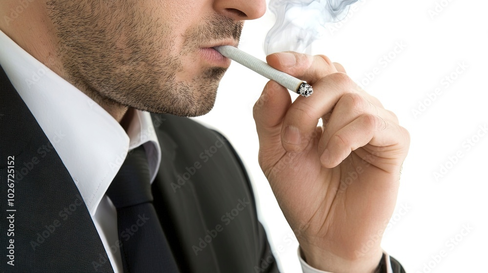 Male in Elegant Suit Looking at Camera on White Background - Generative AI Male in Elegant Suit Looking at Camera on White Background - Generative AI