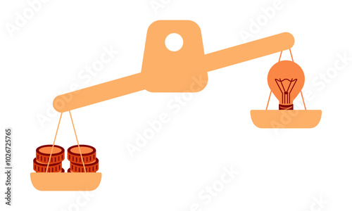 Light bulb, Stack of gold Coins. Electricity consumption concept, energy Payment. Idea and finance. Economy. Lamp and Money. Lighting equipment with socket. Flat style. Isolated. Vector illustration