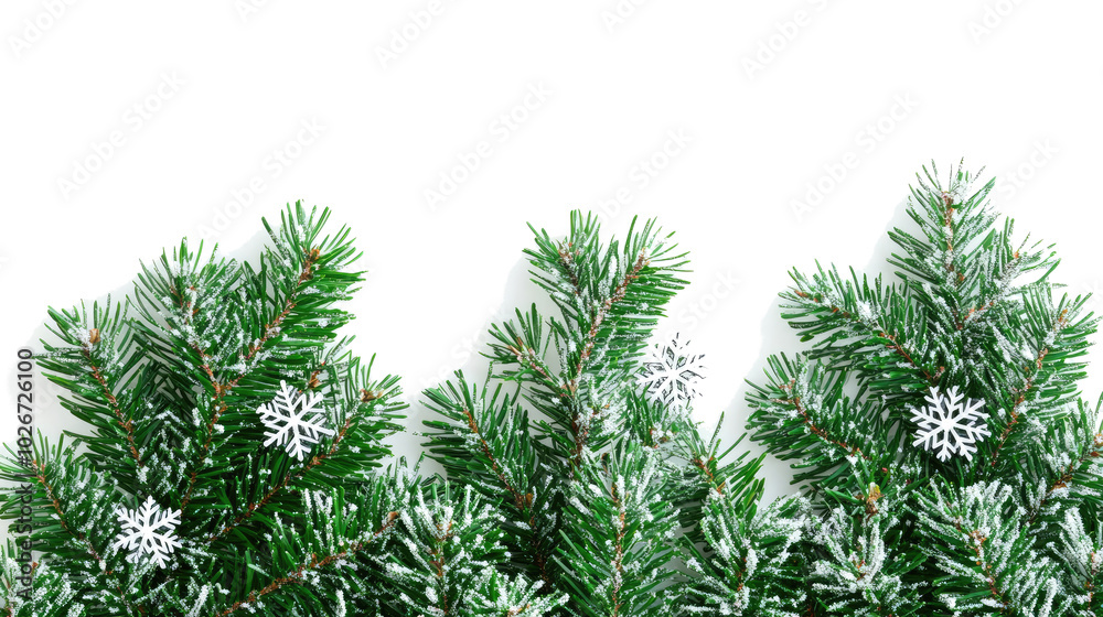 Green Christmas Tree Branches Adorned With Snowflakes for Winter Generative AI Green Christmas Tree Branches Adorned With Snowflakes for Winter Generative AI